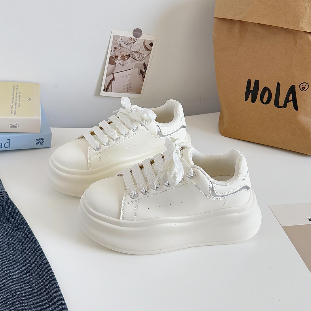 

Fashion Women s Platform White Shoes 2025 Spring Autumn Height Increase Student Board Shoes Comfortable Fashion Cross Tied Casual Shoes 40 бежевый