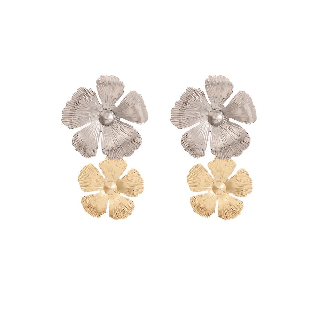 Retro Exquisite Temperament Stud Earrings Big Flower Pattern Metal Wind Fringed Earrings Niche Unique Earrings
