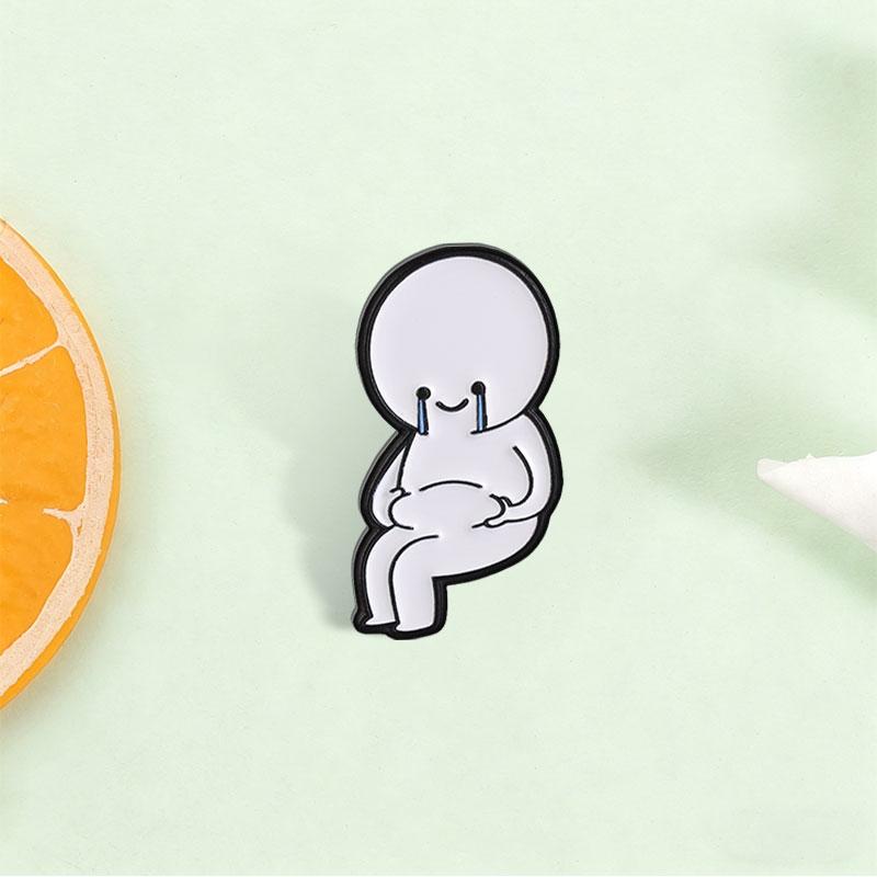 Xiaomi Squeezing Belly Smiling Crying Stick Figure Enamel Pin Humor Figure Hands On Belly Fat Teardrop Face Brooch Badge Jewelry Gifts