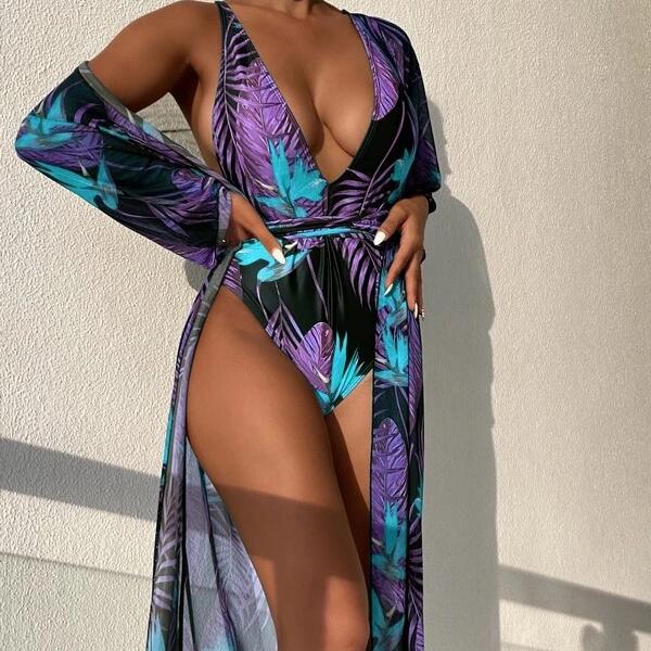 

Купальники женские цельные сетчатые с принтом из двух частей бикини XL фиолетовый