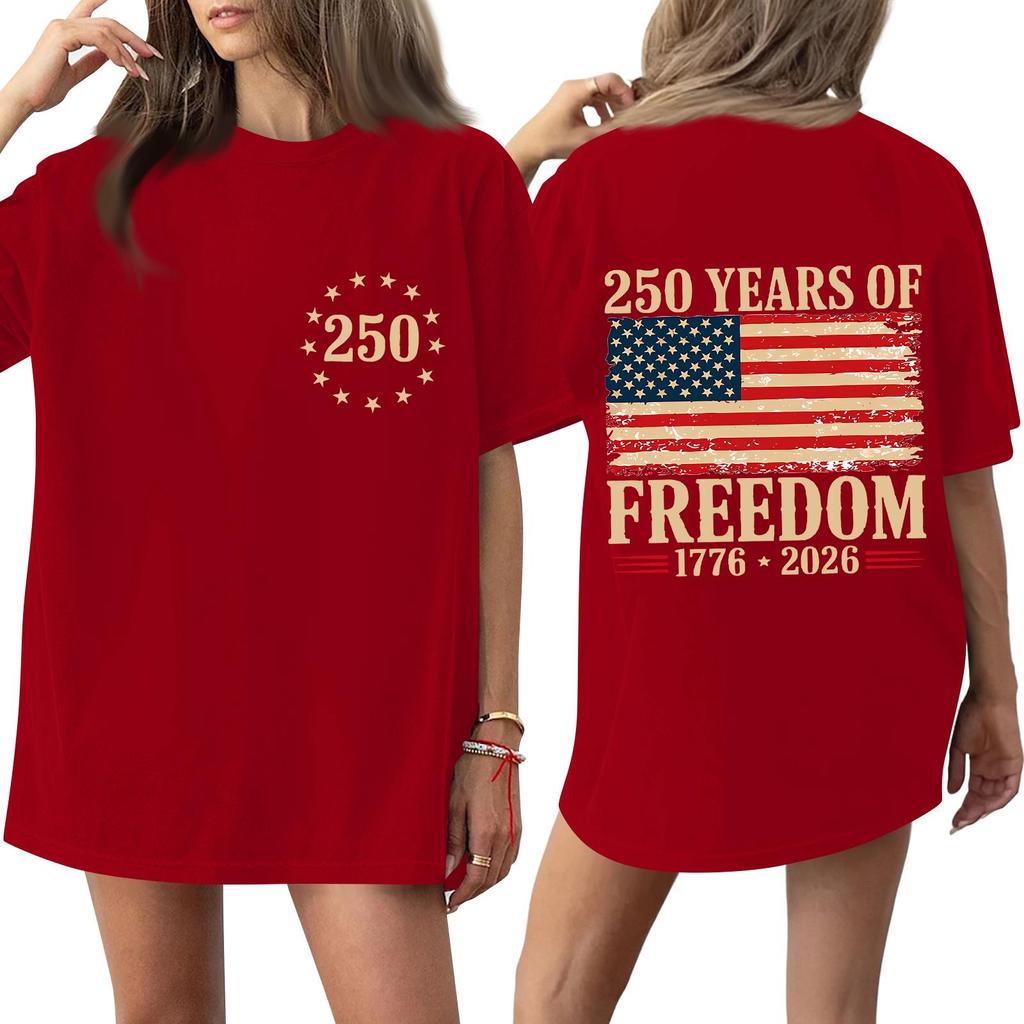 Women's Fashionable Casual Short-Sleeve Round Neck Printed T-Shirt For The 250th Anniversary Of The Founding Of The United States