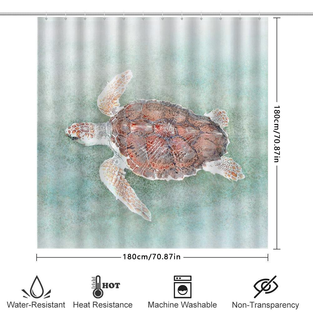 Watercolor Sea Turtle Shower Curtain Waterproof Home Decor Soft Fabric Bathroom Decorations Green White