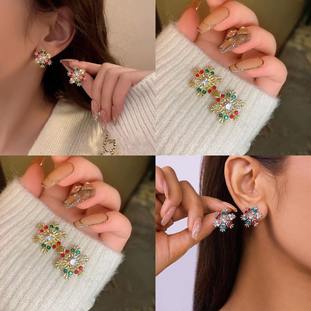 Holiday Festive Earrings With Glittering Snowflake And Deer Motifs For Women