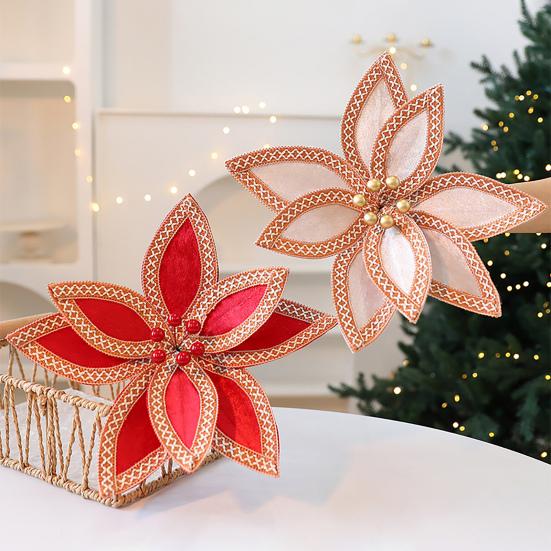 Artificial Christmas Flowers Velvet Flowers Ornaments for Xmas Tree Decorations Festive