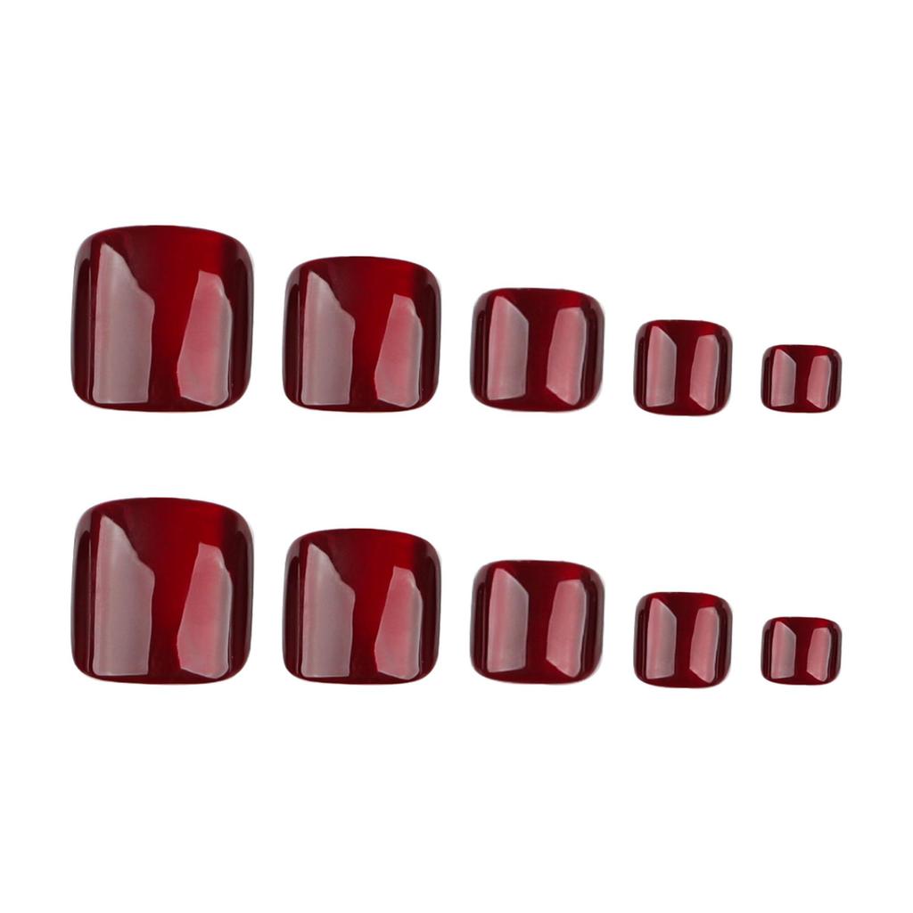 New Year Red Cat Eye Square Reusable Toe Nails - Solid Color Short Nail Tips