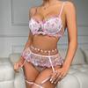 Three-point pure desire uniform mesh embroidered steel tray lace garter belt sexy underwear set