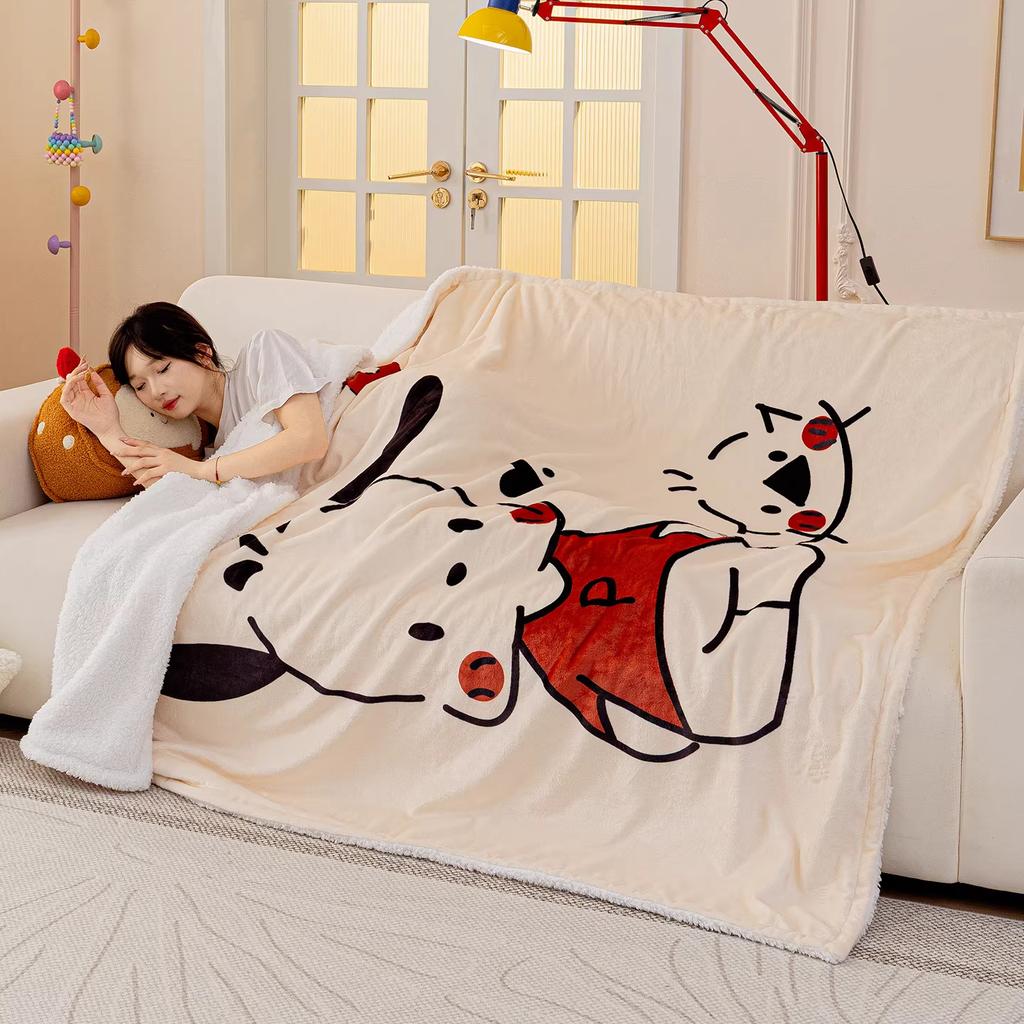 Dopamine Sofa Blanket Cartoon Print New Plush Thickened Heat Retention Warm Fine Soft Comfortable Winter Blanket Multi-Purpose