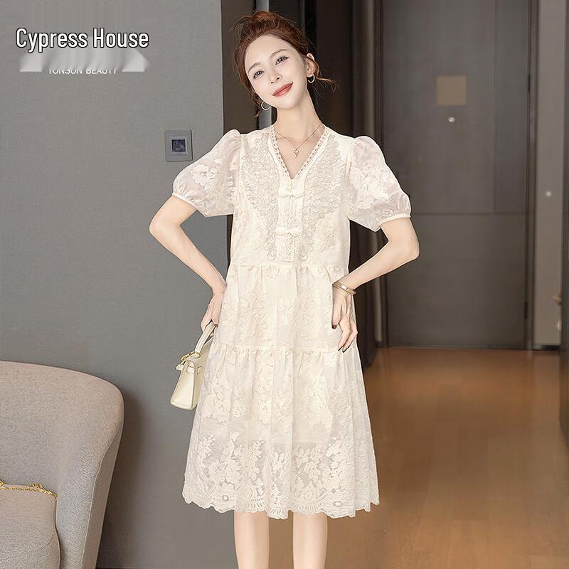 Women s New Chinese Style Embroidered V-Neck Dress L