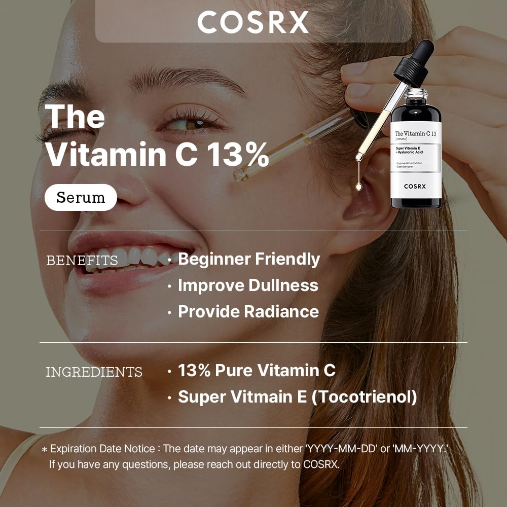 COSRX Vitamin C13 Serum Vitamin C13 Serum 20ml Vitamin C Lotion Vitamin E Hyaluronic Acid Hydration Pure Vitamin C Real Vitamin C Sensitive Skin Human