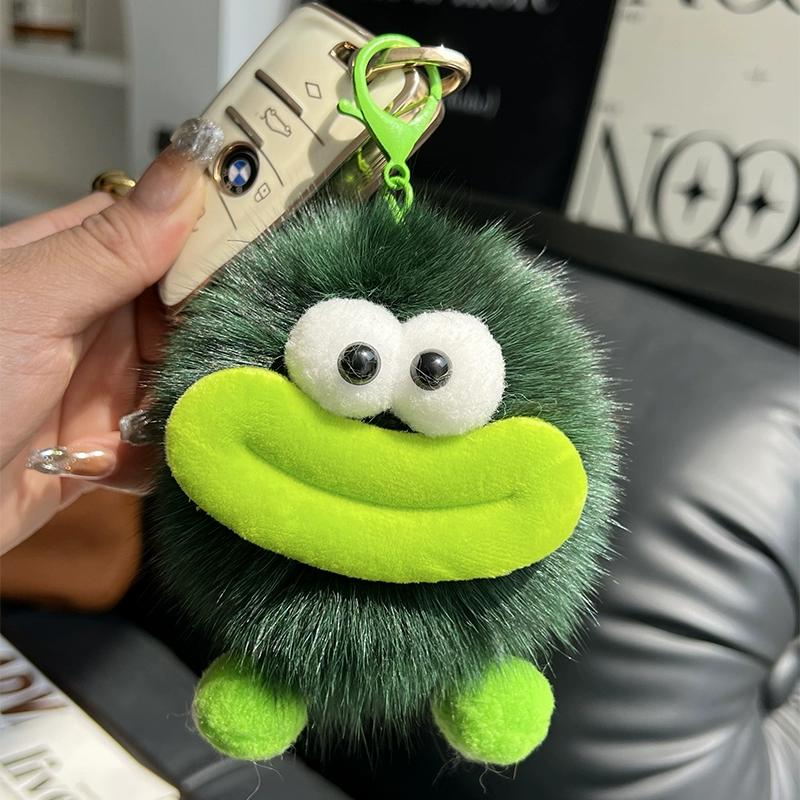 [Cute Big Mouth] Fox Hair Small Coal Ball Keychain Pendant, Pom-pom Doll, Doll Back Bag Pendant