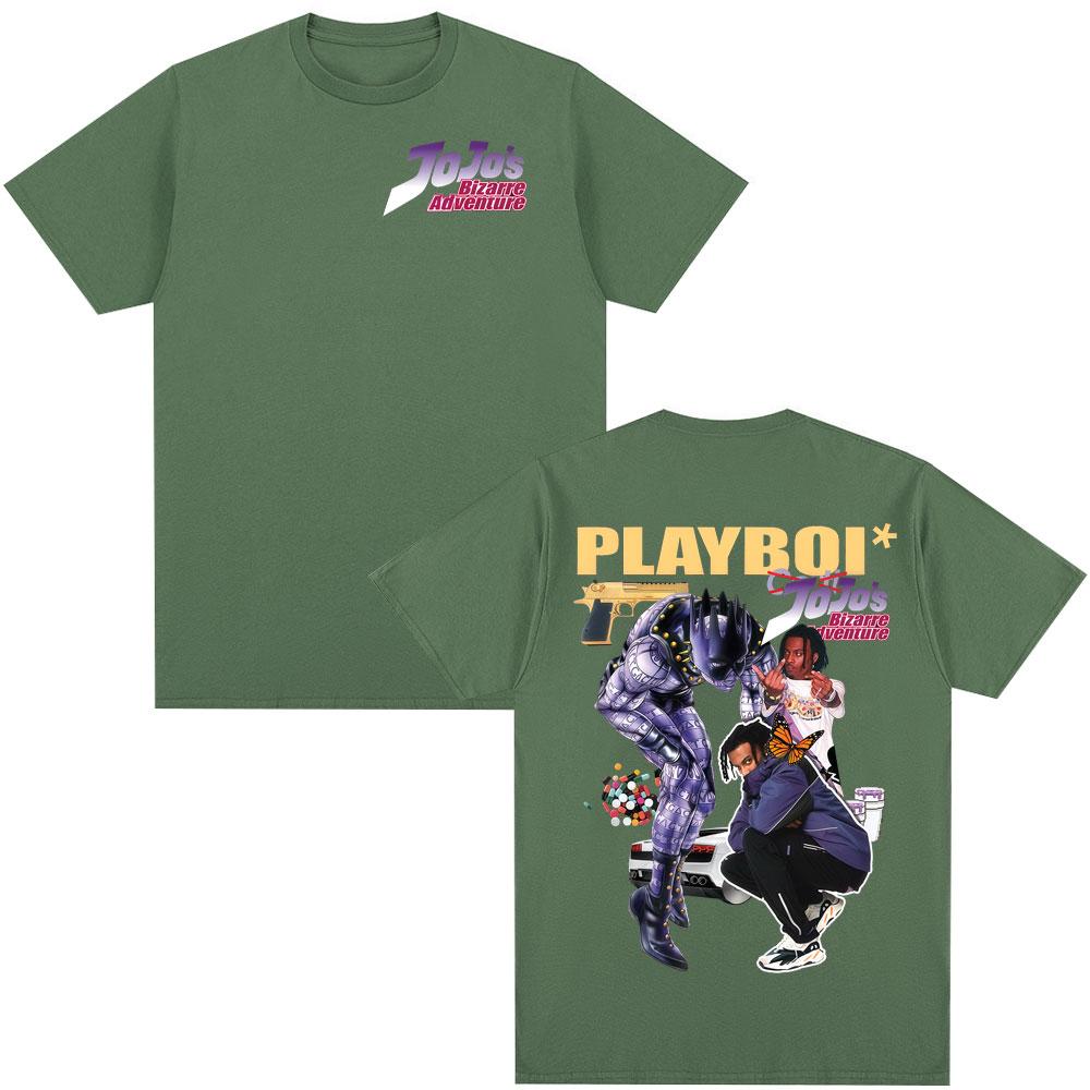 

Anime Jojo Bizarre Adventure Playboi Cati T Shirts Unisex Women Casual Cotton Short Sleeves Oversized Tshirts Harajuku Streetwear 4XL