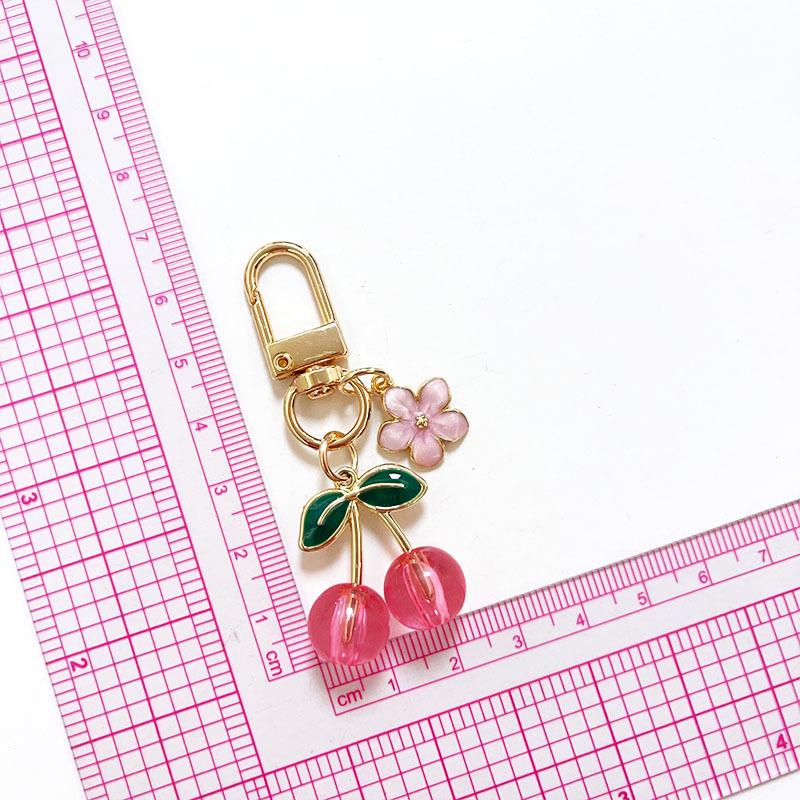 3D Cherry & Blossom Keychain Pendant - Alloy Jewelry Accessory