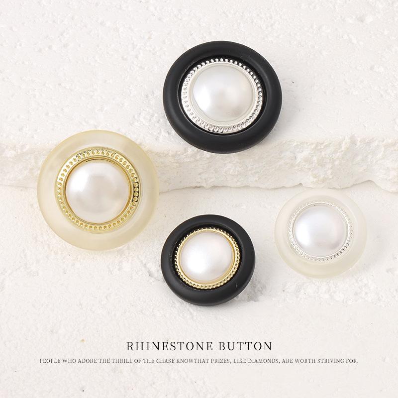 5pcs Xiaoxiangfeng Metal Resin Combination Button Round Pearl Button Woolen Coat Trench Coat Suit Jacket Button
