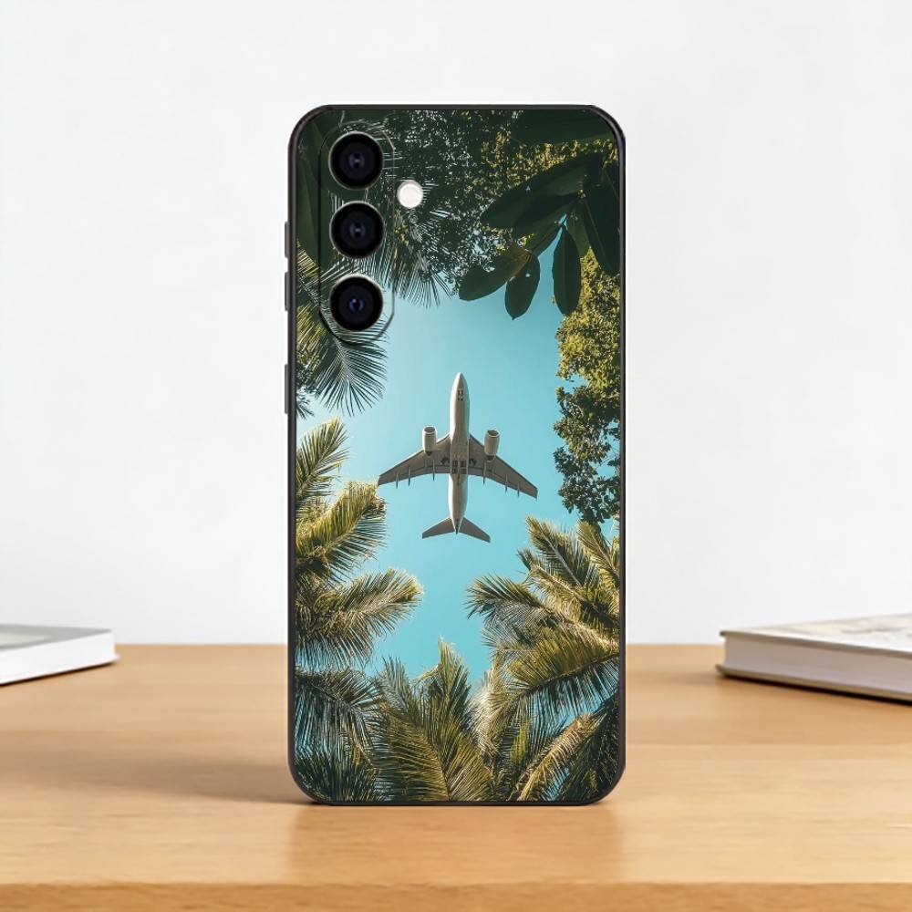 Coconut Palm T-Tree Phone Case Black Silicone Soft For Samsung Galaxy A73,A72,A71,A70,A53,A52,A51 Samsung a71 5g