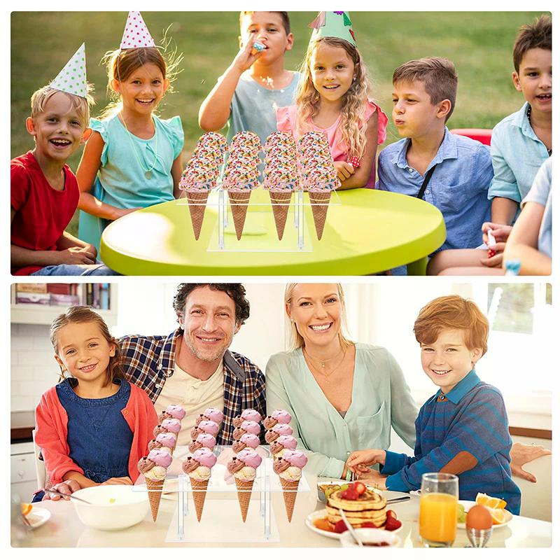 6/16 Holes Acrylic Ice Cream Cone Holder Cupcake Popcorn Rack Party Wedding Buffet Display Stand Transparent Ice Cream Shelf