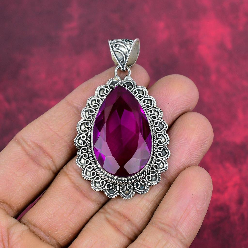 Pendentif en topaze rose, bijoux en argent sterling massif 925 avec pierres précieuses, pendentif fait main, pour Thanksgiving