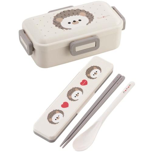 Skater Chopsticks and Spoon Set, Bento Box, Adult, Antibacterial, Combo Set, 18cm, Quiet, Made in Japan, Pompon's Hedgehog Design, CCS3SAAG-A