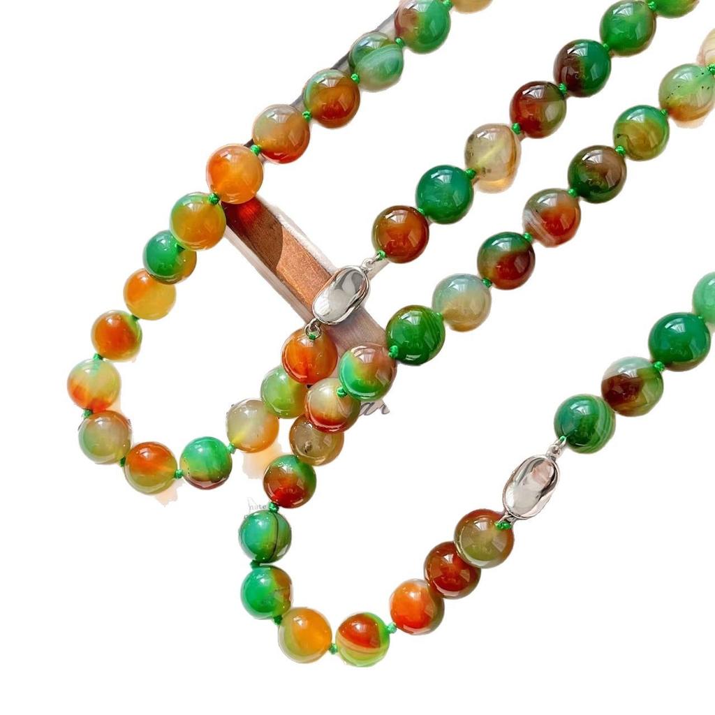 Retro National Style Retro Maillard Natural Color Chalcedony Agate Chalcedony Collarbone Chain Necklace Neck Chain