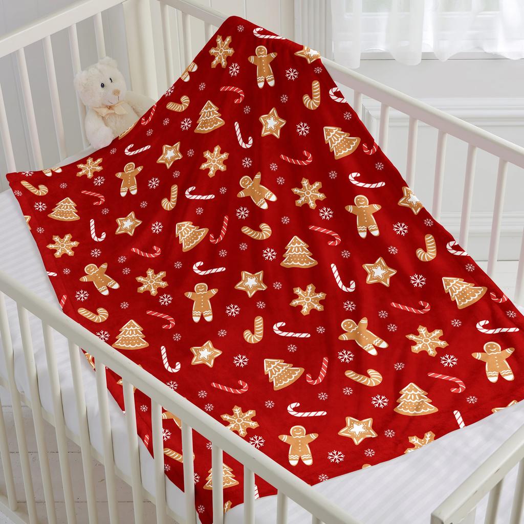 Gingerbread Tree Pattern Flannel Blanket Machine Washable Modern Red Blanket All Seasons Digital Printed Polyester Home Decor