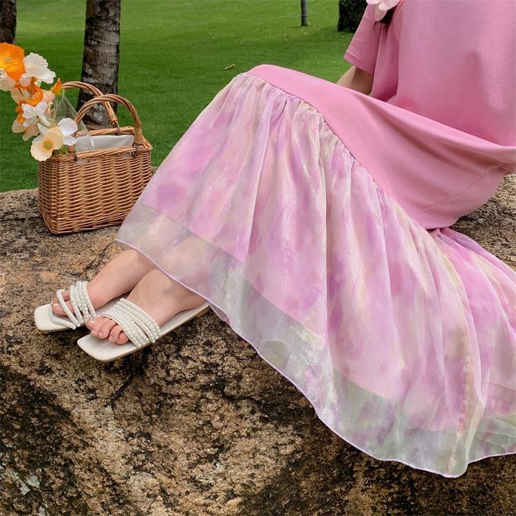 Summer Women Loose Dress Plus Size Casual Oversize Long Shirt Dress Solid Pleated Lace Short Sleeve