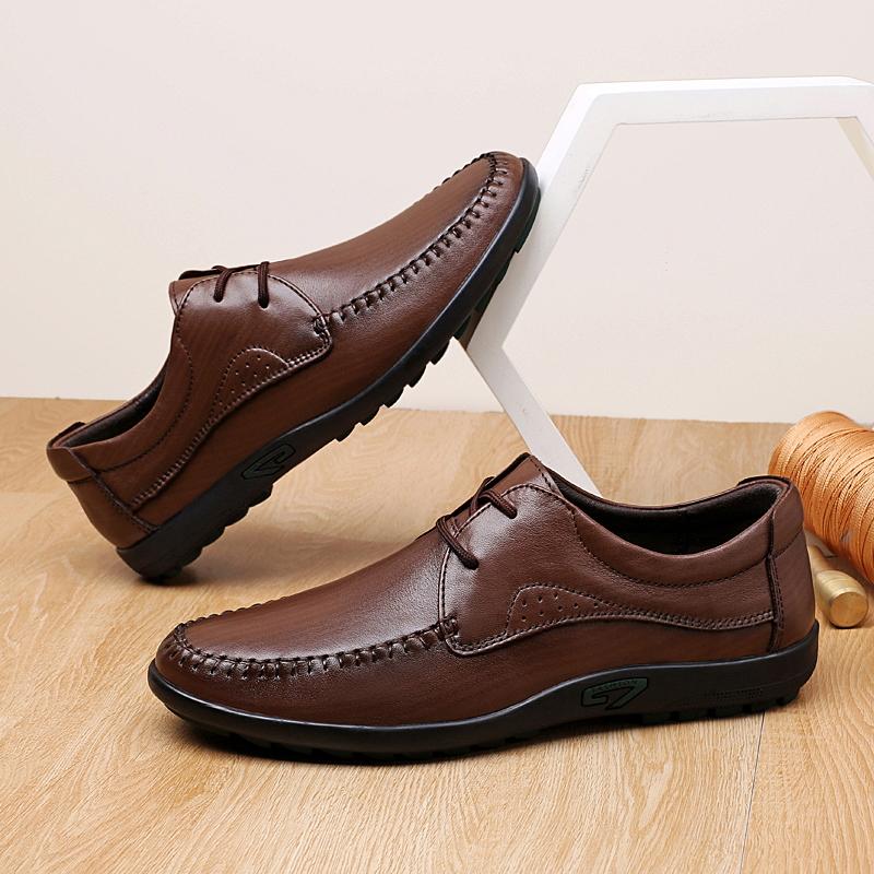 

2024Men Oxfords Genuine Leather Dress Shoes Brogue Lace Up Mens Casual Shoes Luxury Brand Moccasins Loafers Men Soft Lightweight 44 темно-коричневого