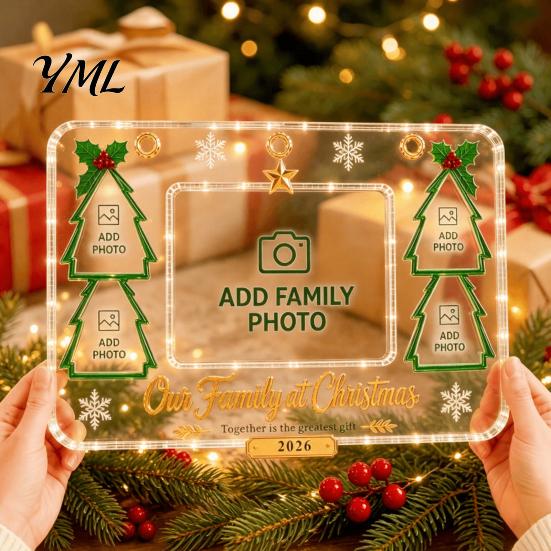 Transparent Photo Holders Acrylic Christmas Picture Frame, Clear Family Gift for Parents Anniversary Birthday Gifts Mom Dad Grandparents Ornaments
