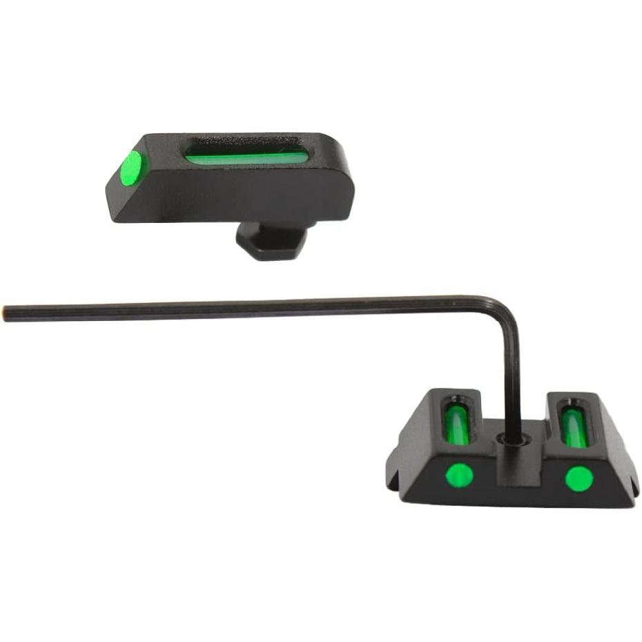 No-Tritium Fiber Optic Sights for Glock 17, 17L, 19, 22, 23, 24, 26, 27, 33, 34, 35, 38 and 39, Green Photoluminescent Outline for Outdoor