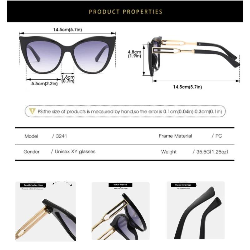 New Vintage Female Cat Eye Sunglasses For Women Men Fashion Oversized Framle Sun Glasses Gradient Shades UV400 Eyewear