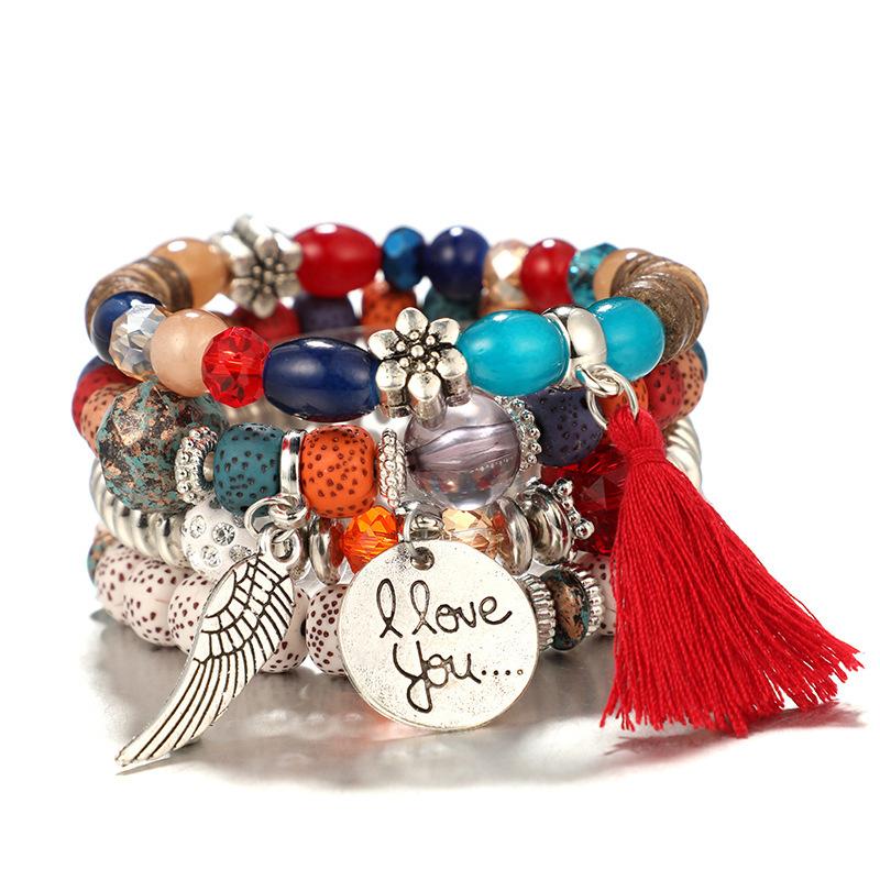 Nepal Multi-Layer Beaded Bracelet Handmade Bracelet Crystal Letter Love Character Jewelry