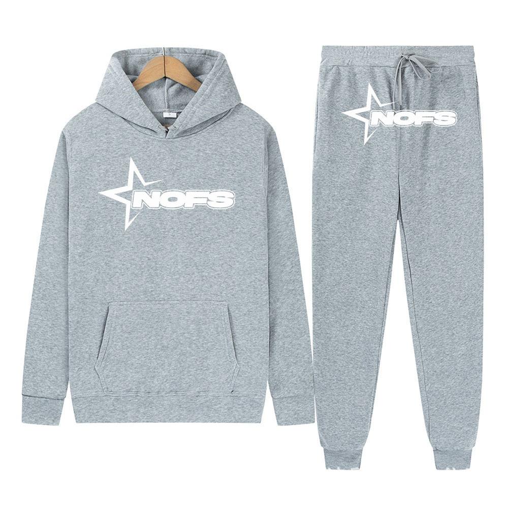 Neues hellblaues Set Y2K Herren-Set Streetwear Hip Hop Print Locker Hoodie Zweiteiliges Set