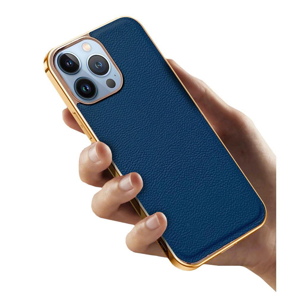 iPhone 13 Pro Case, Cowhide Leather, Blue