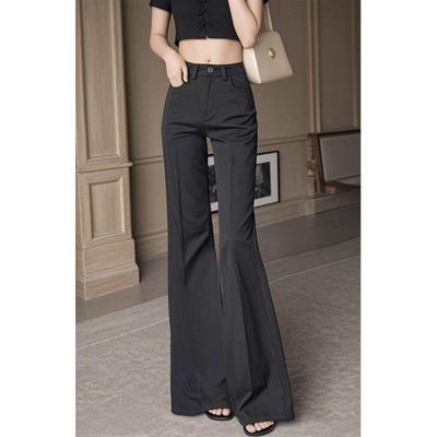 Spring Autumn Pear-shaped Body High Waist Drooping Slim Straight-leg Casual Pants Fashion Navy Blue Light Wide-leg Pants Women