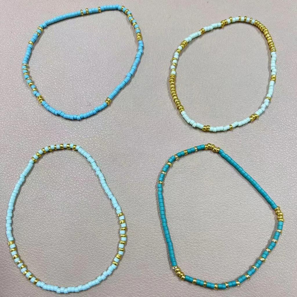 4pcs/set Bohemia Turquoise Color Seedbeads Stretch Bracelet Jewelry Glassbeads Elastic Handmade for Women Girls Daily Wear Gifts