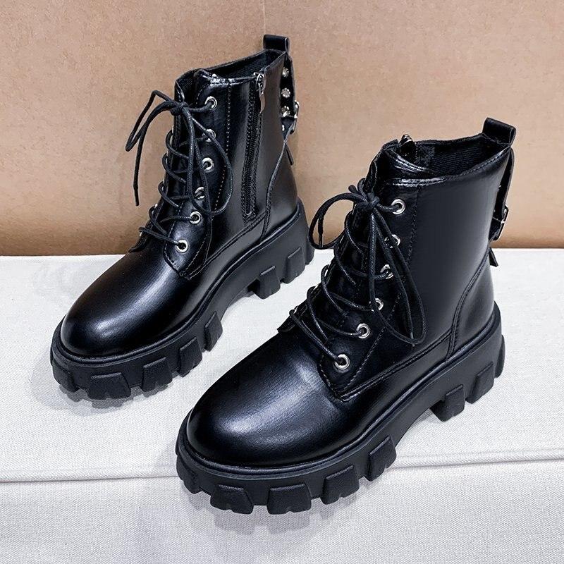 Women Ankle Boots 2021 Autumn Winter Classic Black Leather Motorcycle