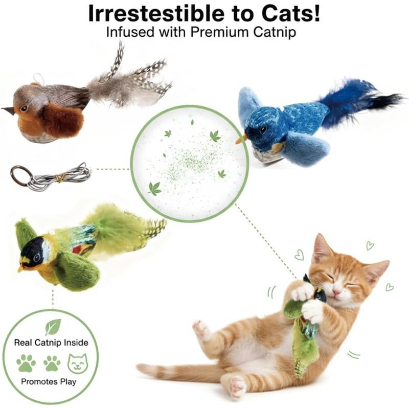 Sounding Catnip Cat Teaser Toy Self-hilarity Wall Hanging Birds Cat Toy Indoor Interactive Birds Toy for Cat Chasing Teasing Toy