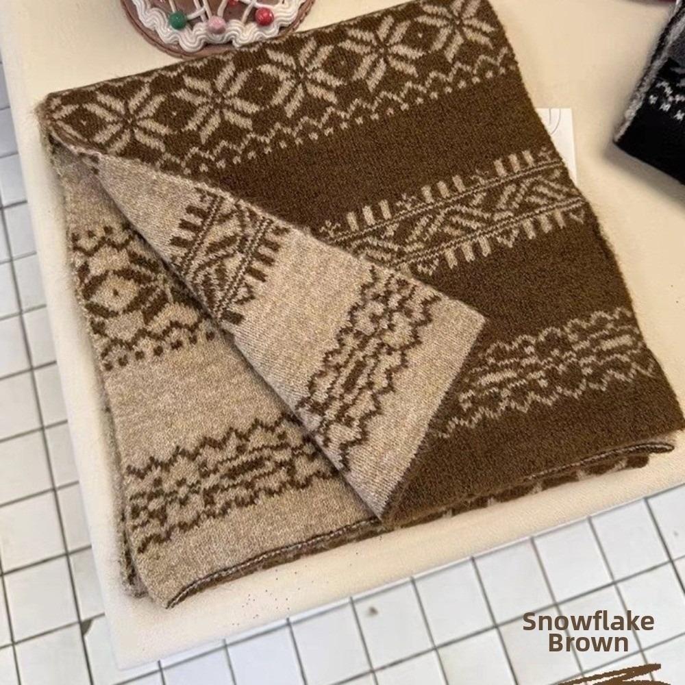 Knitted Fabric Christmas Scarf Snowflake Pattern Neck Wrap Gifts Knitted Scarf for Women