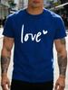 Unisex Black Crew Neck Tee Love Heart Letter Print Short Sleeve Loose Casual Summer Street Basic Top For Male Everyday Wear Outfit