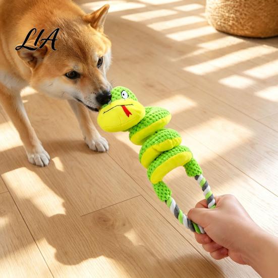 Indoor Fetch Games for Dogs Squeaky Dog Toy with Pull Rope, Plush Tug of War Toy, Safe Chew Toys Spiral Animal Interactive Small Medium Large