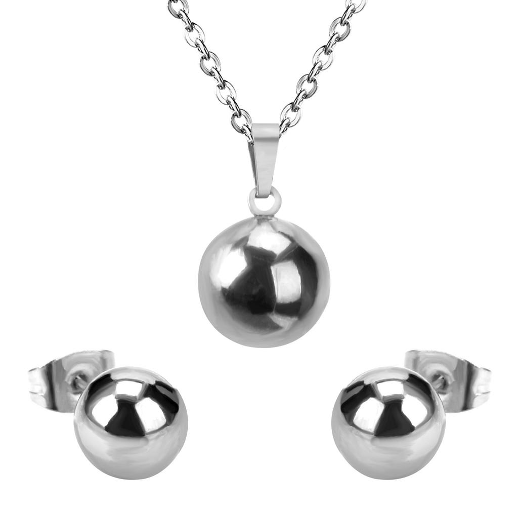 Geometric Round Steel Bead Earrings And Necklace Set Fashion Women Jewelry