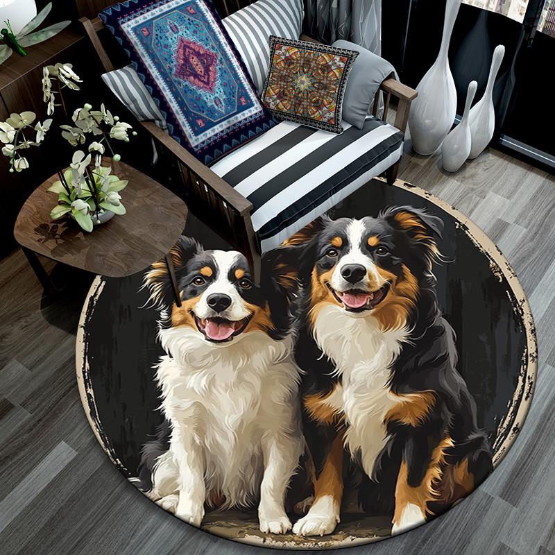 Australian Shepherd Dogs Round Area Rug,Carpet Rug for Living Room Bedroom Sofa Playroom Decor,Non-slip Floor Mat