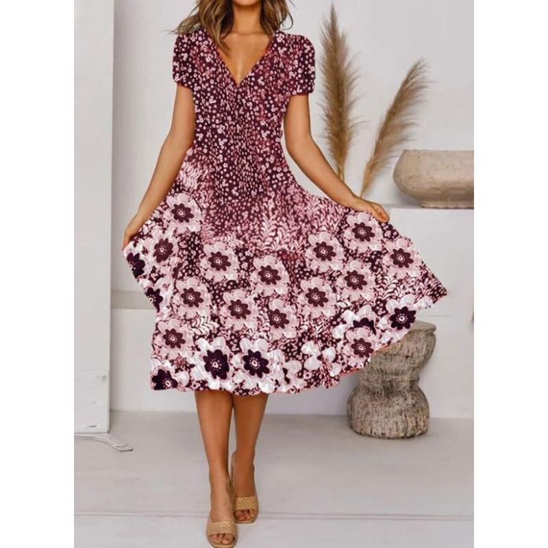 HNXC Kadın Modası Yaz İlkbahar Kısa Kollu V Yaka Günlük Elbiseler