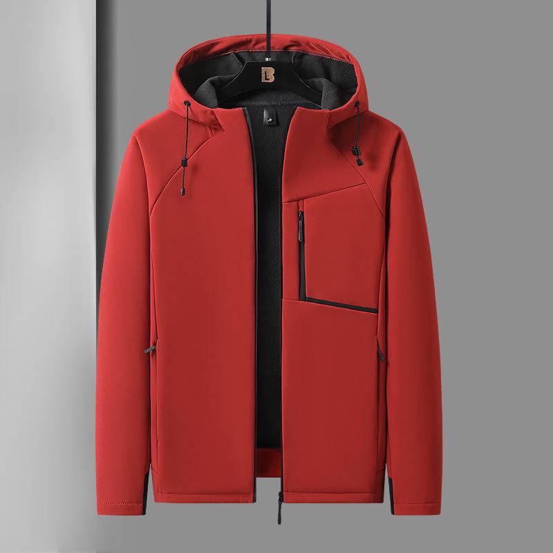 Men s Warm Velvet-Lined Soft Shell Ski Jacket, Stand Collar, Loose Fit, Autumn/Winter 4XL