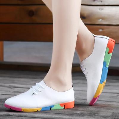 Women Mother Female Ladies Shoes Flats Loafer Cow Genuine Leather Soft Pigskin Casual Lace Up Footwear 35-44