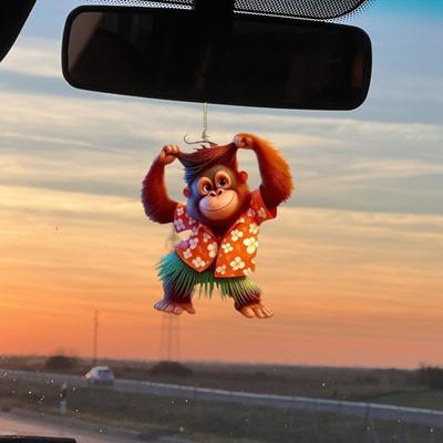 Přívěsek orangutan Dekor zpětné zrcátko se šňůrkou Snadné zavěšení 2D Zvířecí závěsná dekorace Ozdoba interiéru auta