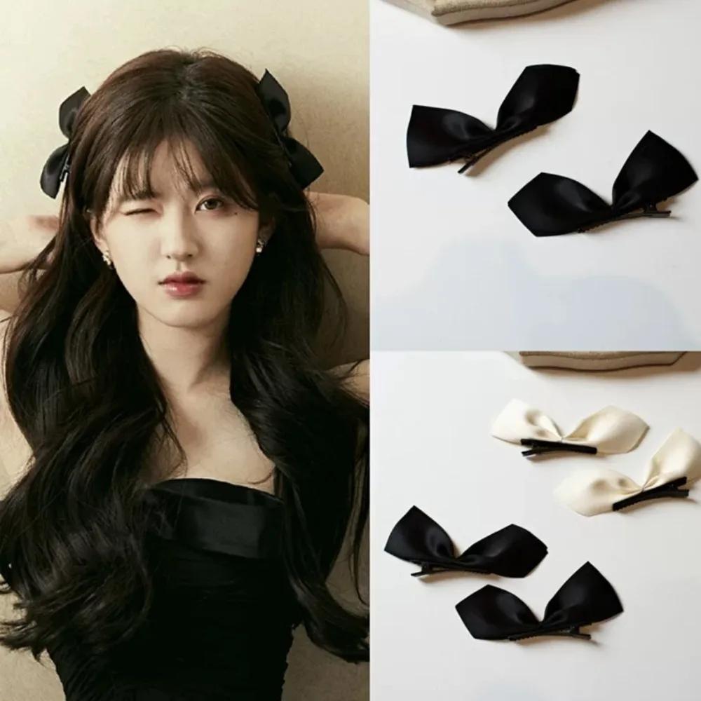 2pcs Black White Ribbon Hair Bows Clips Vintage Bowknot Side Hairpin Cute Girls Barrettes Headdress Hair Accessories for Women