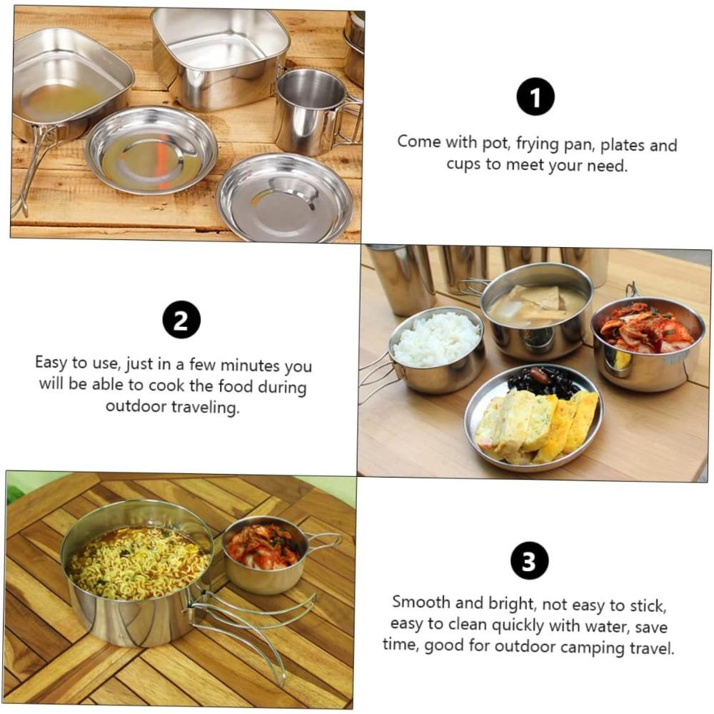 Camping 6-piece tableware set, cooking kit, lightweight stainless steel cookware, foldable pot, bowl and cup set