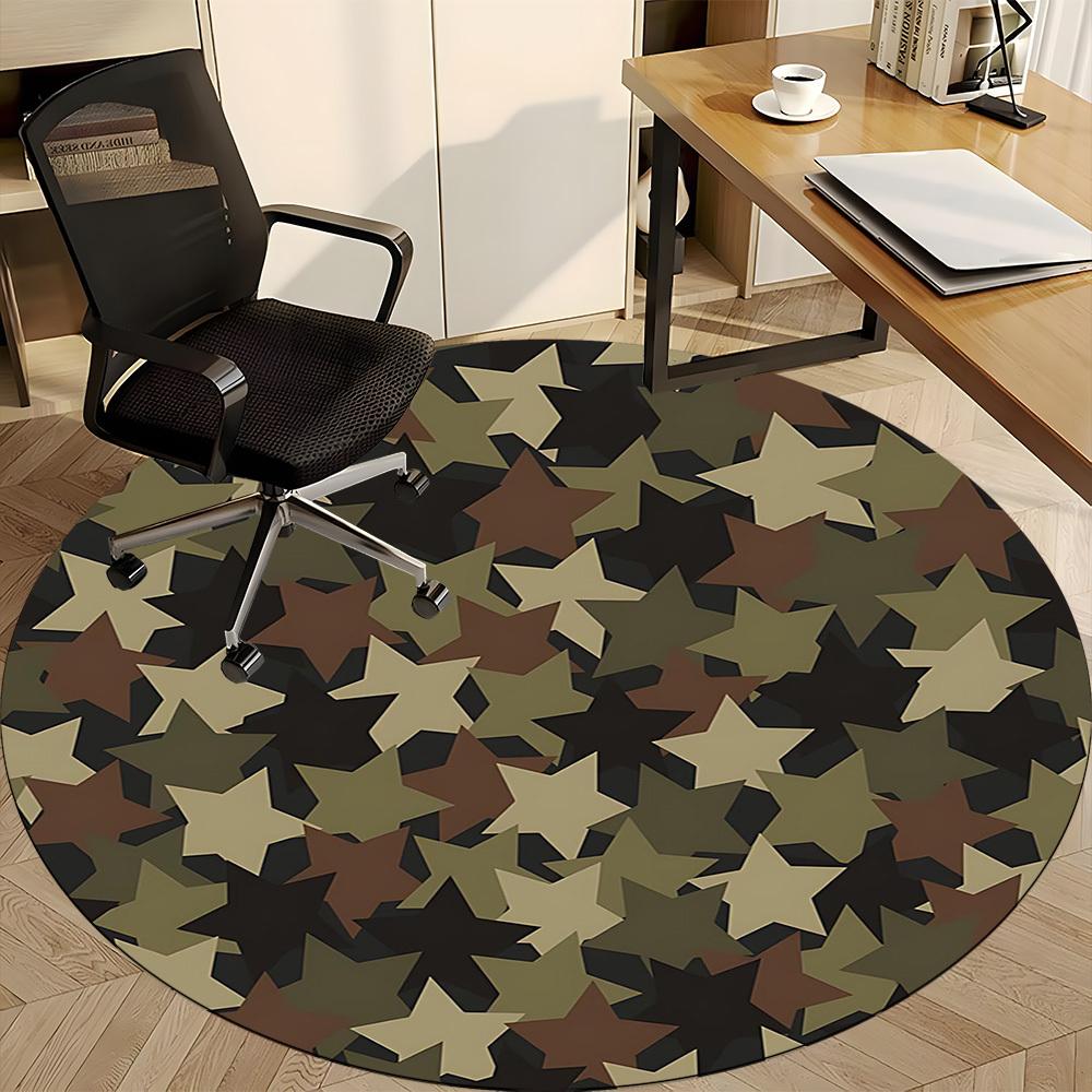 1PCCamouflage Stars Office Round Area Rug,  Mat Suitable For Office, Under Office Chairs Bedroom Living Room Home Decor, Room Deco