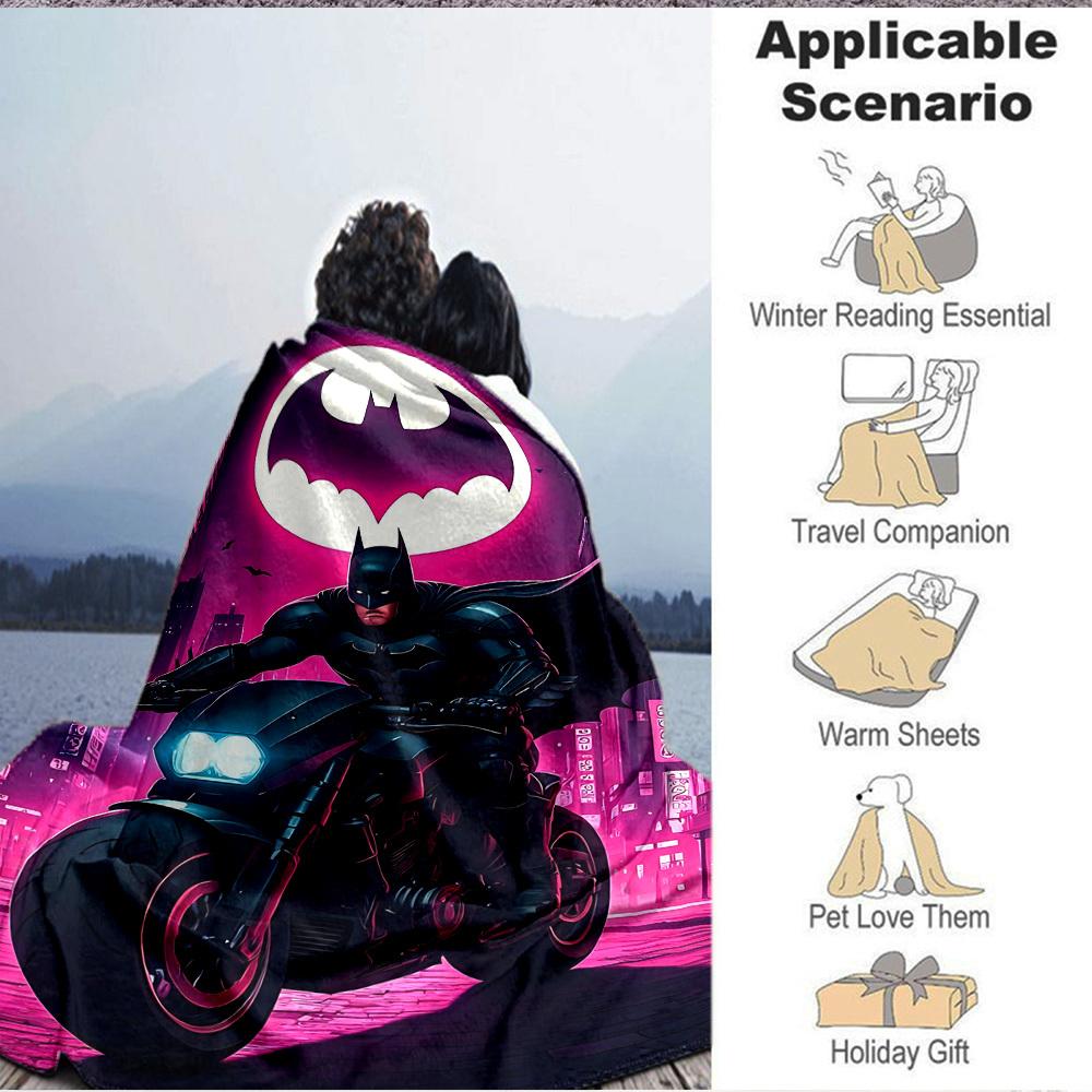 1pc Batman Motorcycle Flannel Throw Blanket - HD Printed Lightweight Soft Warm All-Season Blanket for Sofa, Bed, Travel, Camping 117