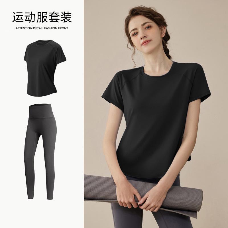 Yoga suit, women's spring loose and breathable T-shirt, loose and quick-drying fitness suit, thin running sweat suit