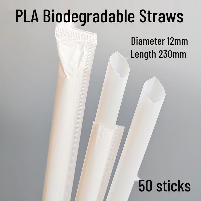ShuangTong Biodegradable Black PLA Straws, Individually Wrapped for Beverages, Juice, Milk, and Tea, 100-Pack